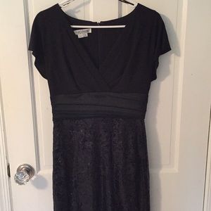 Black satin and sequin cocktail dress